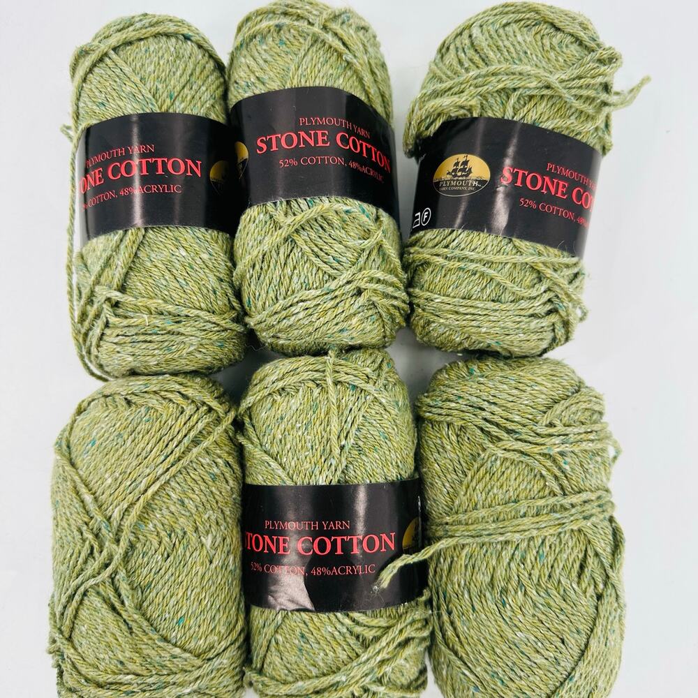 6 Plymouth Yarns Stone Cotton Acrylic Blend Skeins Green Light Lettuce #285